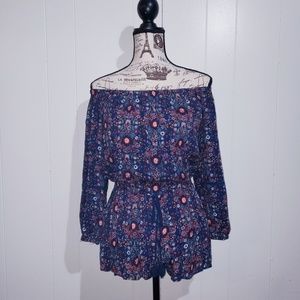 Blue Floral Print BOHO Romper